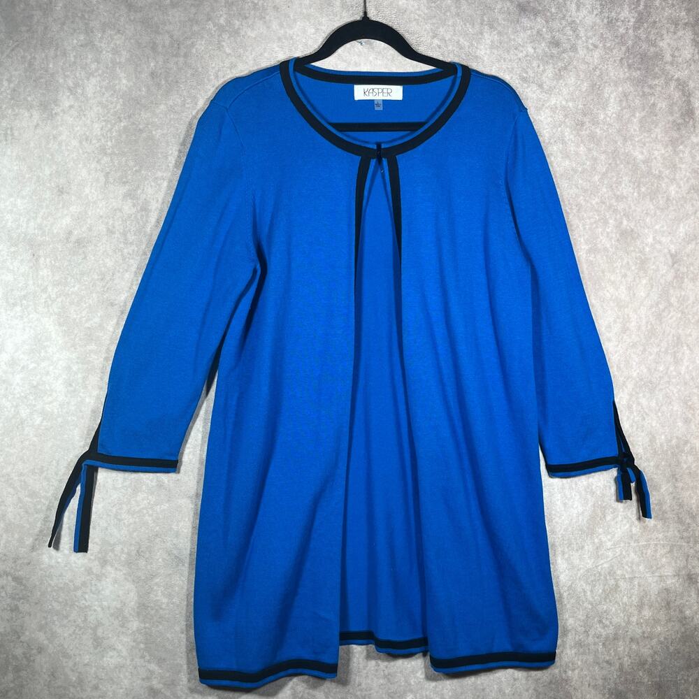 Kasper Cardigan Sweater Womens Large Blue Knit Long Sleeves Crew Neck Career‎